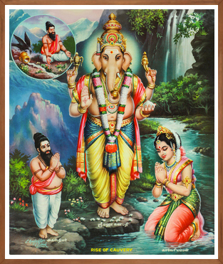 Birth of River Kaveri Art Print | Sacred River Origin | Hindu Mythology Art