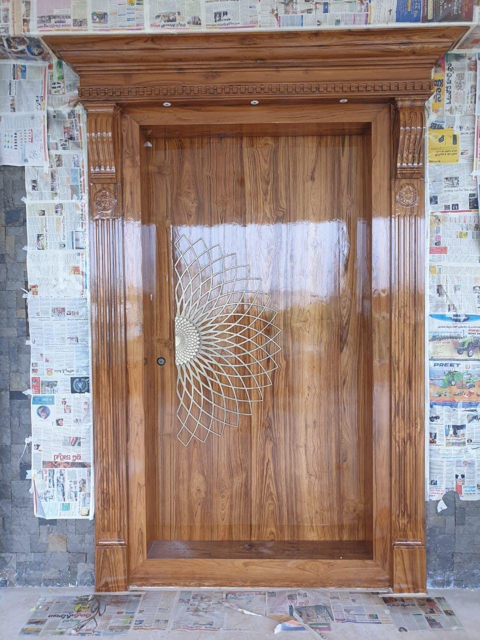 Traditional Wooden Entrance Frame with Grid Design