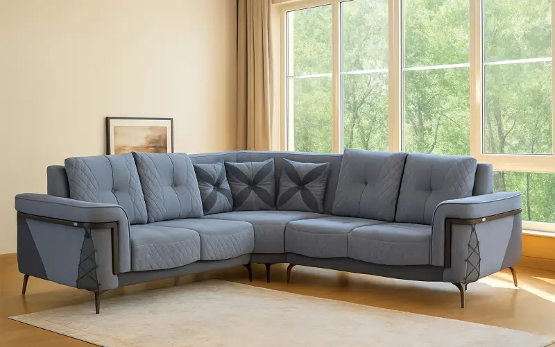 Royaloak Atlanta American Fabric Corner Sofa Four Seater | L-Shape with Corner Wedge | Dual-Tone