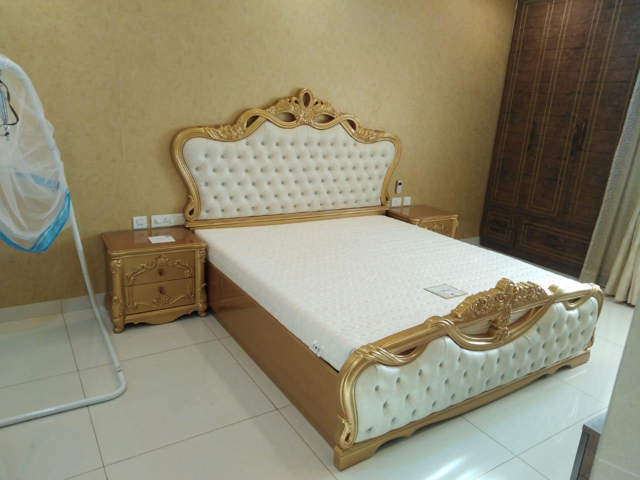 Royal Elegance Upholstered Bed with Side Tables